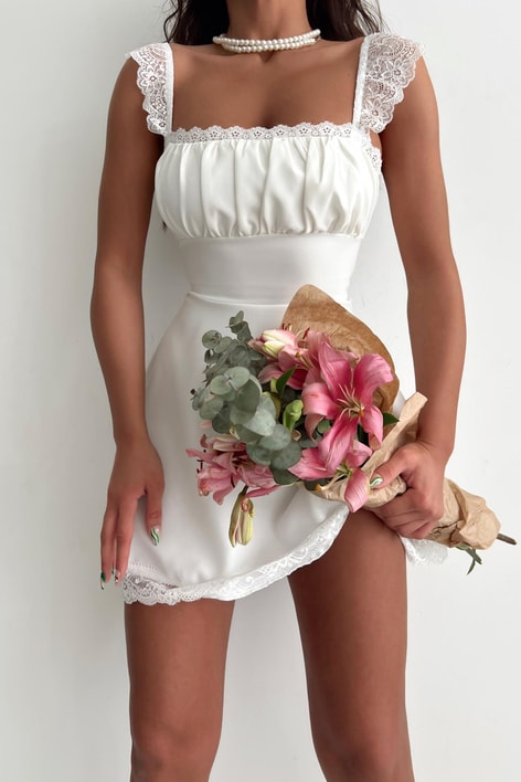 Dantel İşlemeli Thena Elbise Beyaz