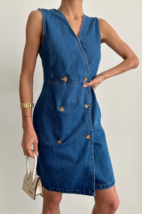 Denim Court Elbise Mavi