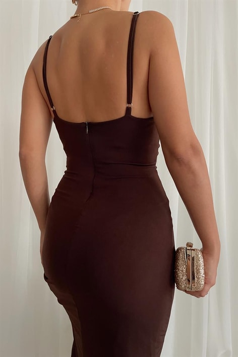Drape Angelina Elbise Kahverengi