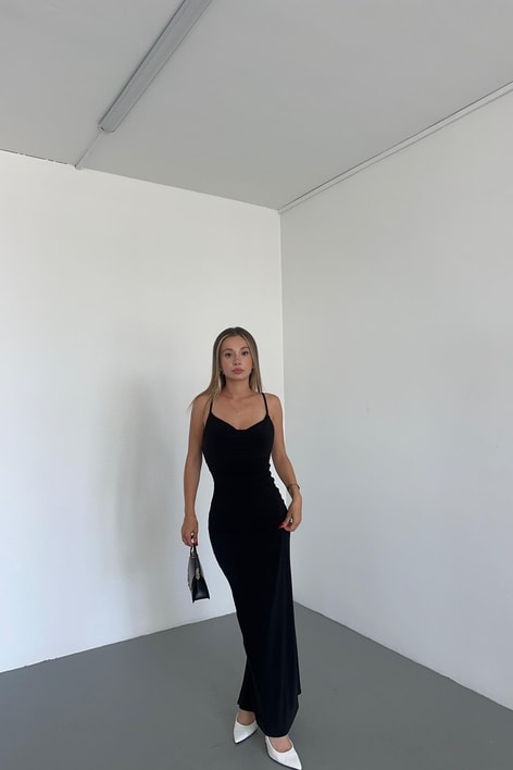 Drape Detay Skıms Elbise Siyah