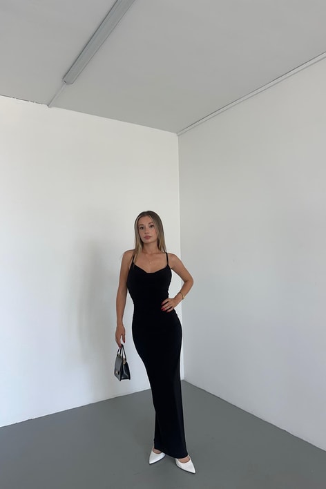 Drape Detay Skıms Elbise Siyah