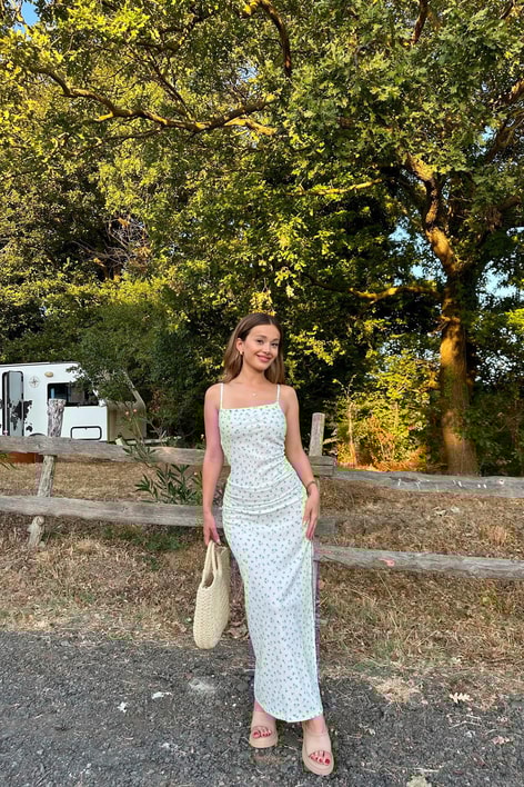 Drape Detaylı Elbise Mavi