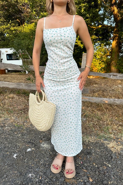 Drape Detaylı Elbise Mavi