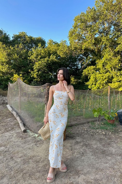 Drape Detaylı Elbise Sarı