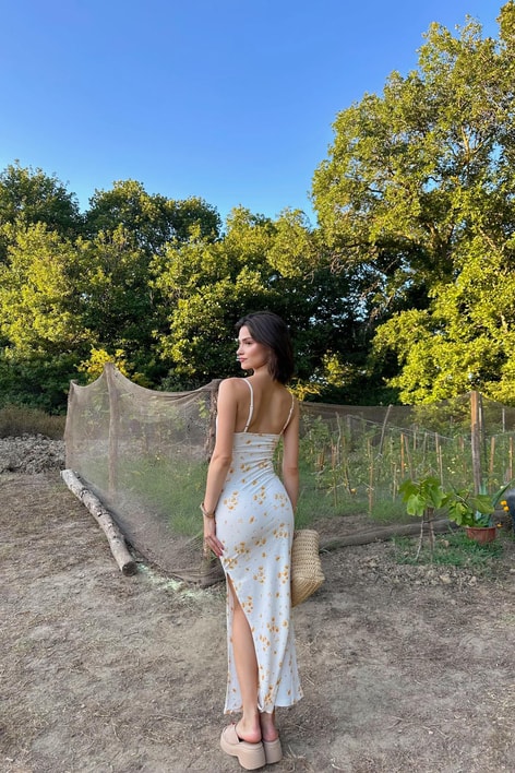 Drape Detaylı Elbise Sarı