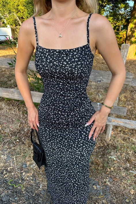 Drape Detaylı Elbise Siyah