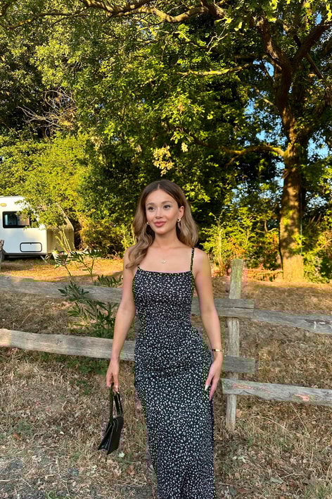 Drape Detaylı Elbise Siyah