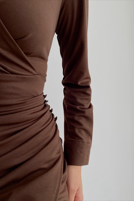 Drape Eloise Kruvaze Elbise Koyu Kahve
