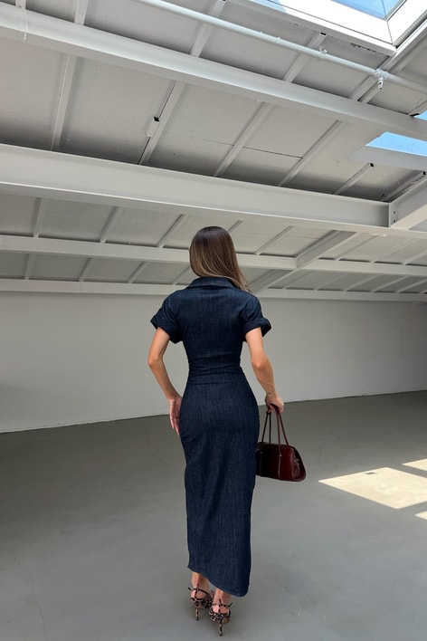 Drapeli Deim Elbise Lacivert