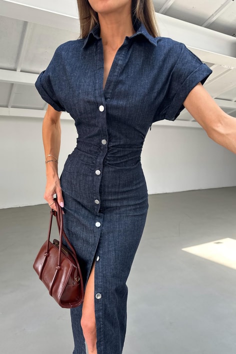 Drapeli Deim Elbise Lacivert