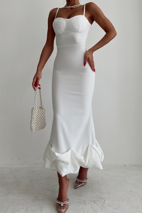 Eteği Volanlı Cup Detay Mialle Beyaz