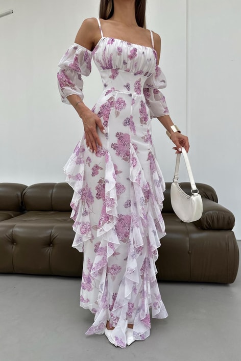 Fırfır Detaylı Heidi Elbise Lila