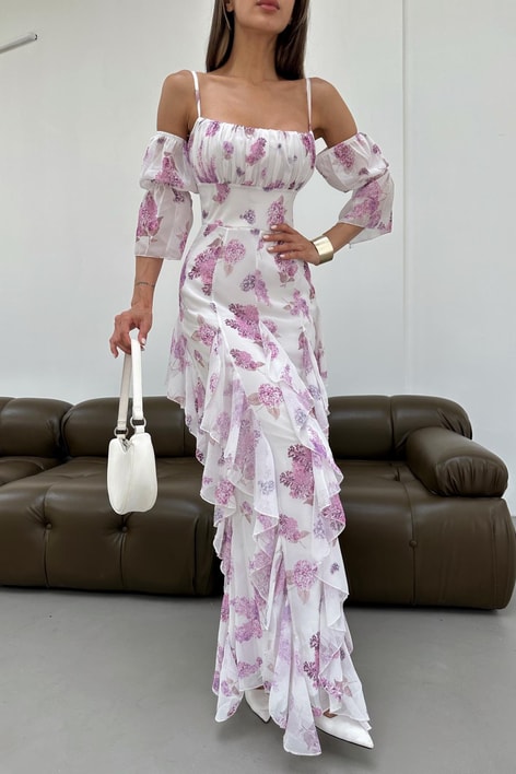 Fırfır Detaylı Heidi Elbise Lila