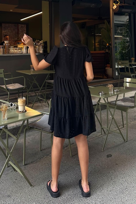 Fisto Balon Kol Elbise Siyah