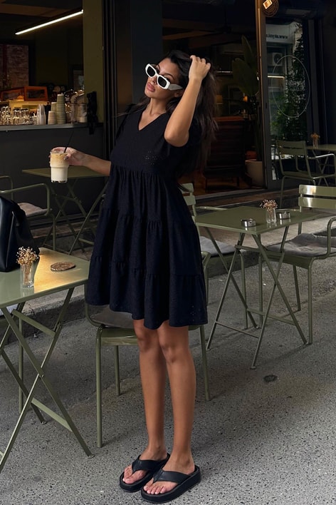 Fisto Balon Kol Elbise Siyah