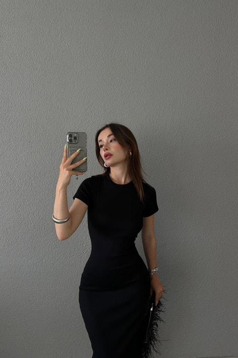 Fitilli Kısa Kol Basic Elbise Siyah