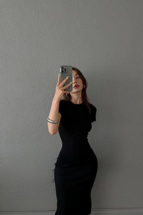 Fitilli Kısa Kol Basic Elbise Siyah