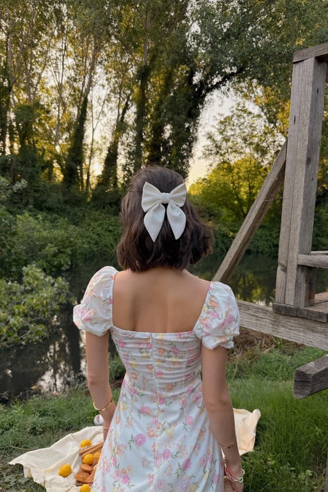 Flower Midi Elbise Beyaz