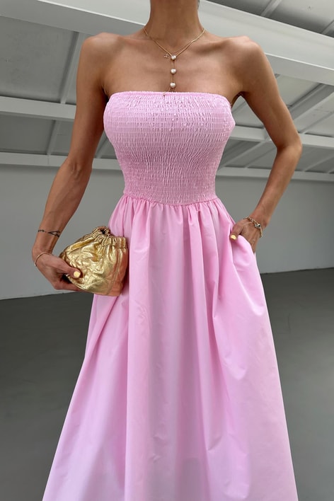 Gipe Detaylı Elbise Pembe