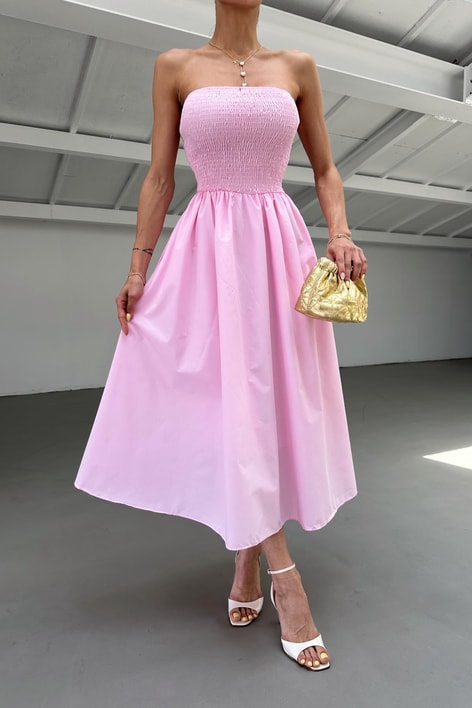 Gipe Detaylı Elbise Pembe