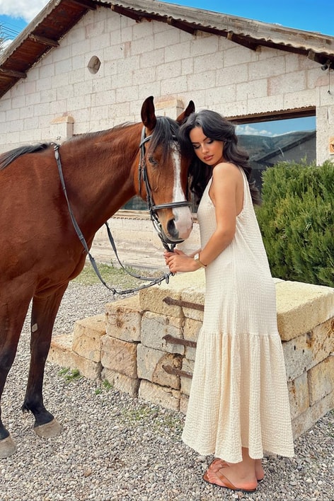 Gofre Clary Salaş Elbise Krem