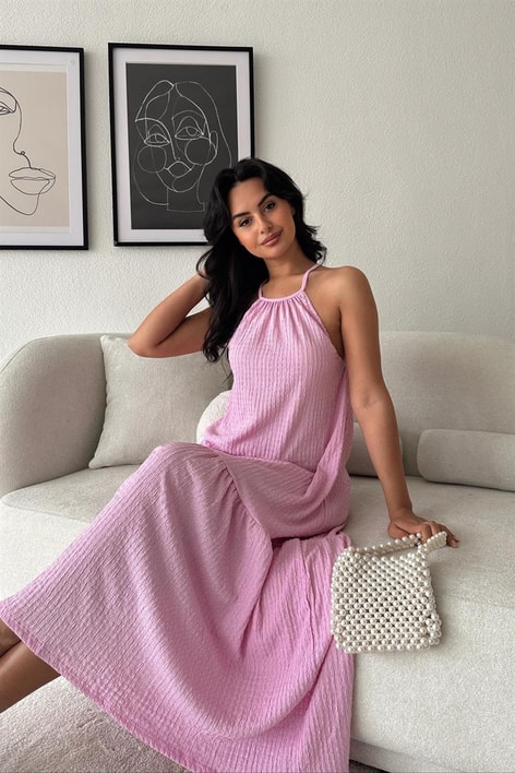 Gofre Clary Salaş Elbise Lila