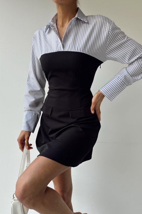 Gömlek Detay Elbise Beyaz