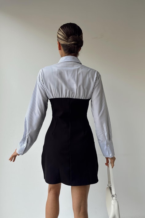 Gömlek Detay Elbise Beyaz