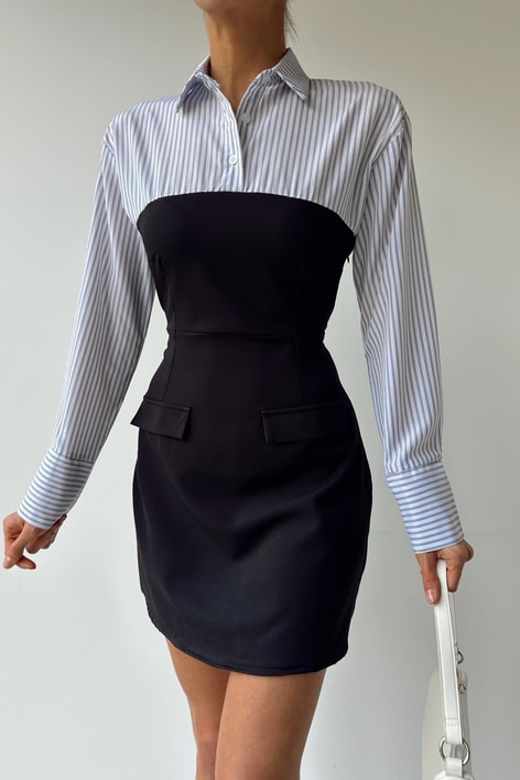 Gömlek Detay Elbise Beyaz