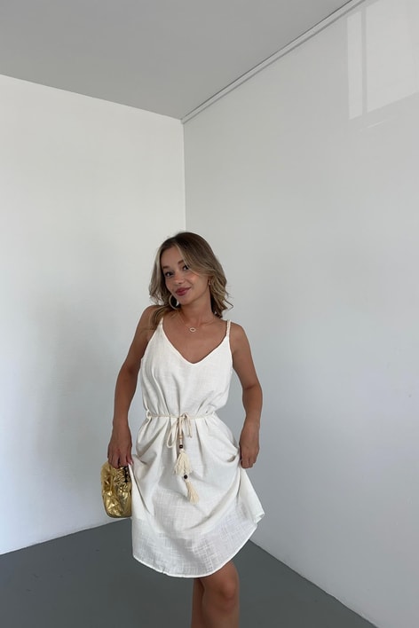 Hasır Askılı Mini Elbise Beyaz