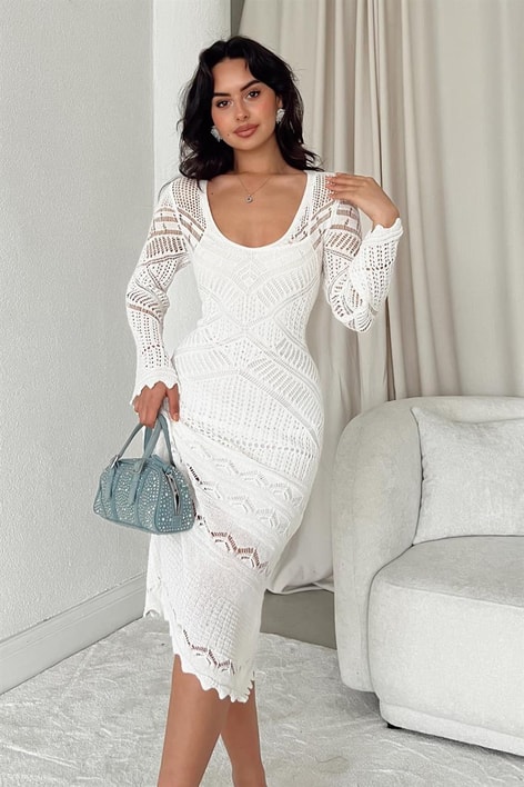 İç Astarlı Darlin Triko Elbise Beyaz
