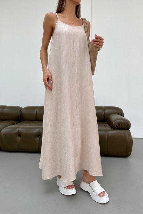 İnce Askılı Rahat Elbise Taş
