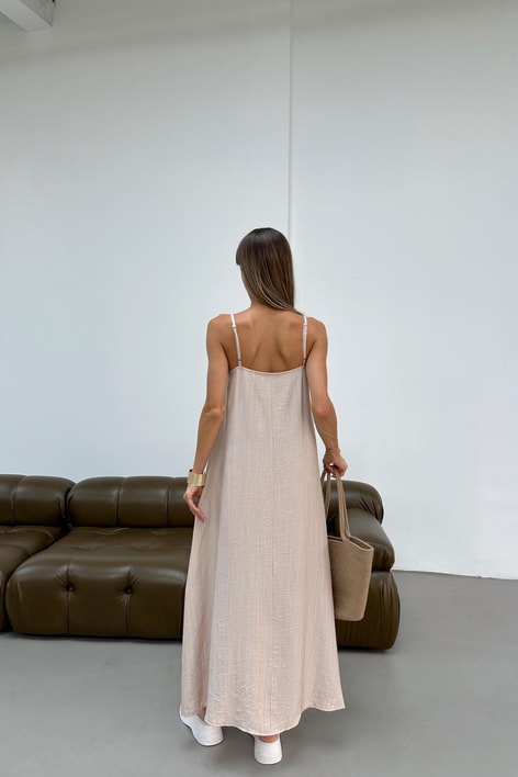 İnce Askılı Rahat Elbise Taş