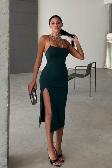 İp Askı Hera Elbise Zümrüt Yeşili