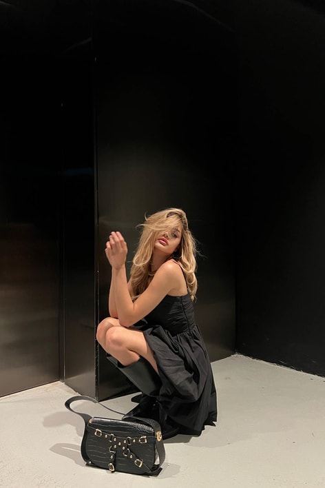 İp Askılı Balon Elbise Siyah