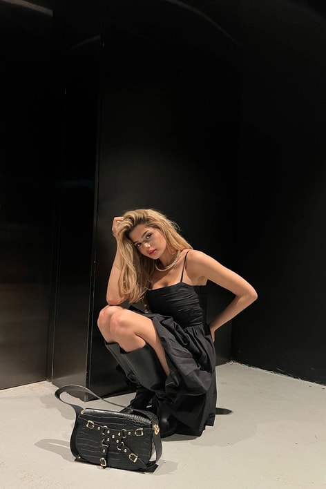 İp Askılı Balon Elbise Siyah