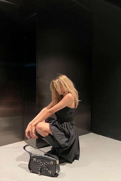 İp Askılı Balon Elbise Siyah