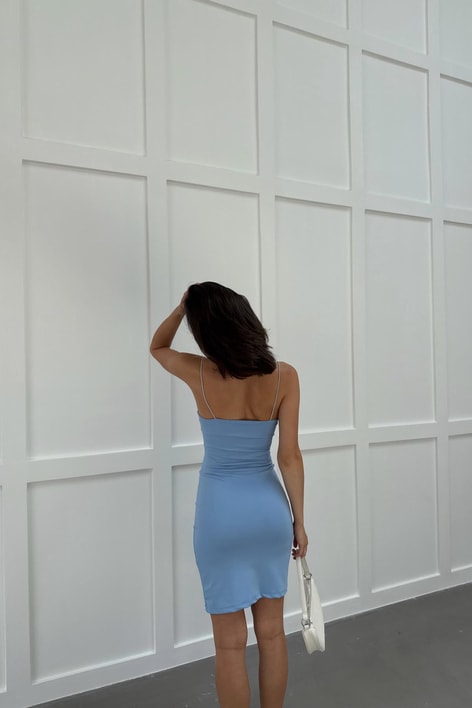 İp Askılı Basic Elbise Bebe Mavi