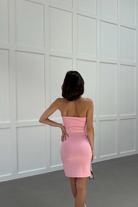İp Askılı Basic Elbise Pembe