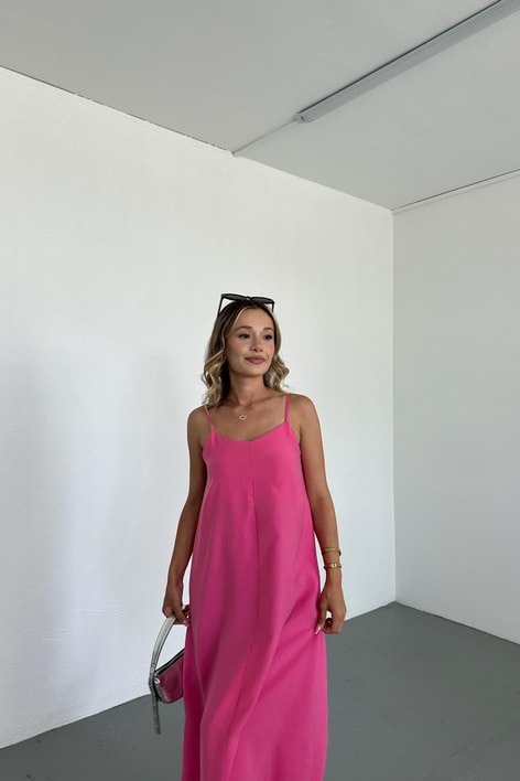İp Askılı Modal Maxi Elbise Şeker Pembe