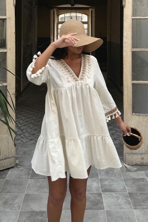 İşleme Püskül Detay Veronica Elbise Taş