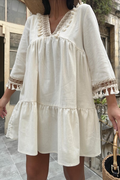 İşleme Püskül Detay Veronica Elbise Taş