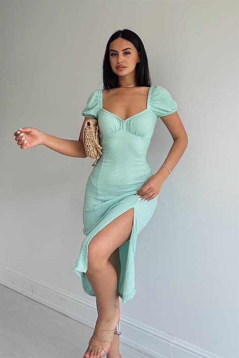 Kalp Yaka Carlen Elbise Mint