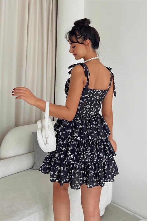 Kat Kat Çıtır Elbise Siyah