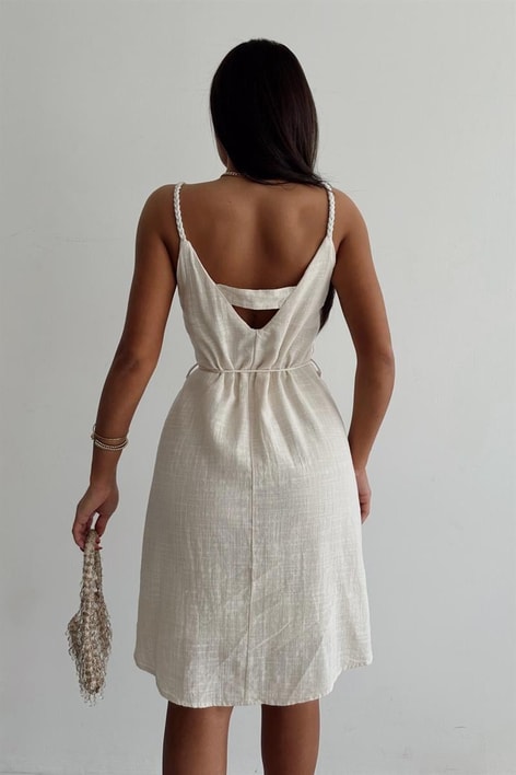 Keten Askılı Elbise Ekru