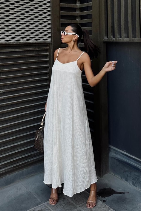 Keten Tegan Elbise Taş