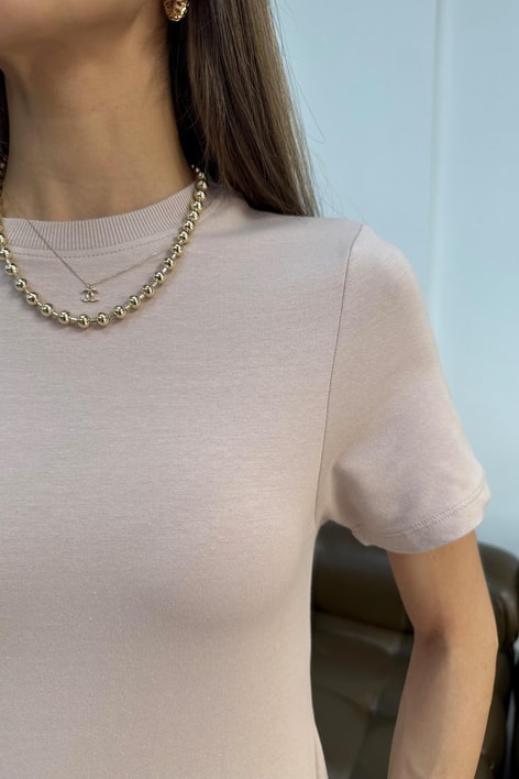 Kısa Kol Salaş Penye Elbise Şeker Pembe