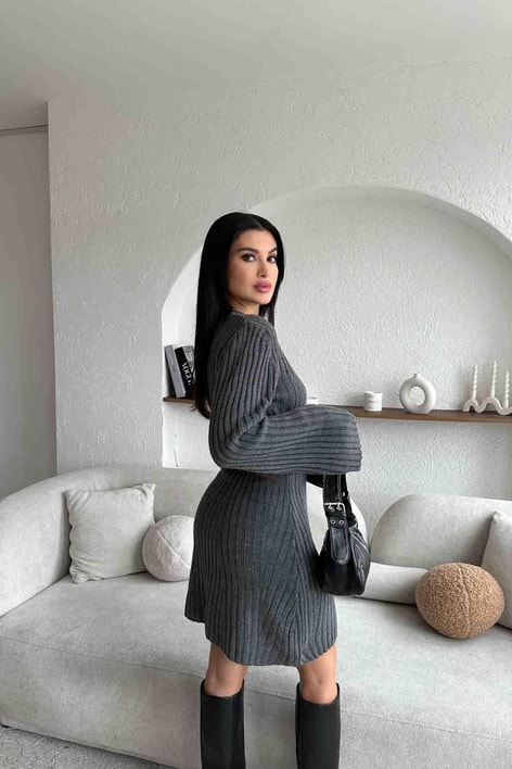 Knıtwear Triko Elbise Antrasit