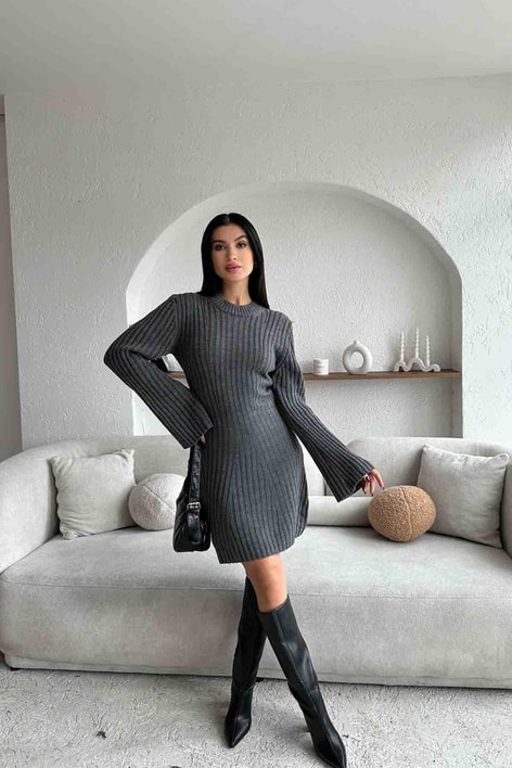 Knıtwear Triko Elbise Antrasit