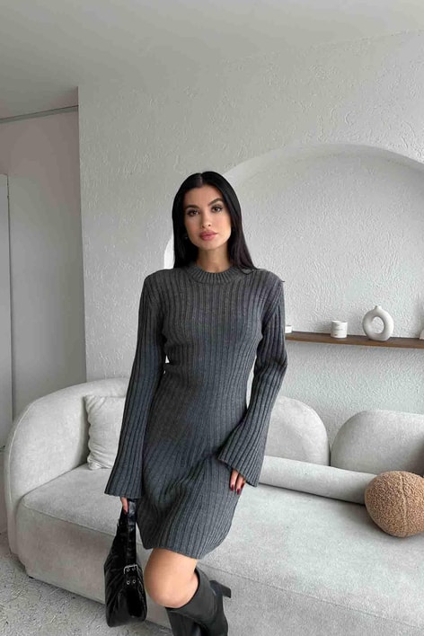 Knıtwear Triko Elbise Antrasit